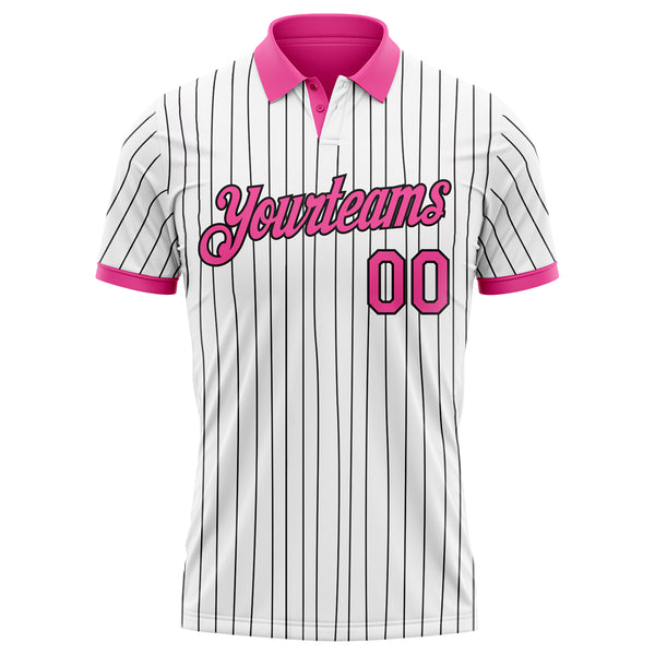 Custom White Black Pinstripe-Pink Performance Polo Shirt