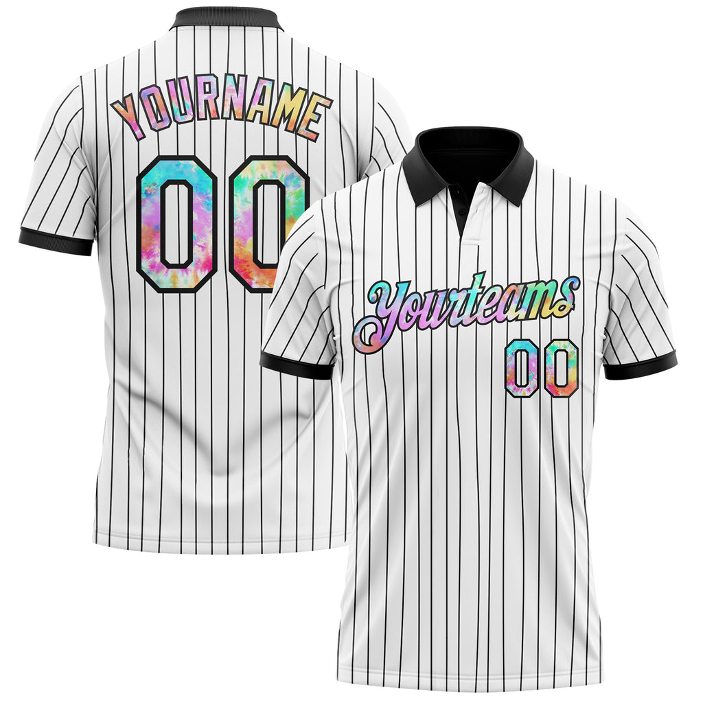 Custom White Black Pinstripe-Tie Dye Performance Polo Shirt
