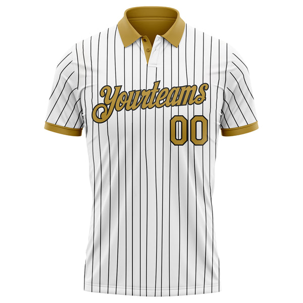 Custom White Black Pinstripe-Old Gold Performance Polo Shirt