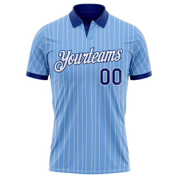 Custom Light Blue White Pinstripe-Royal Performance Polo Shirt