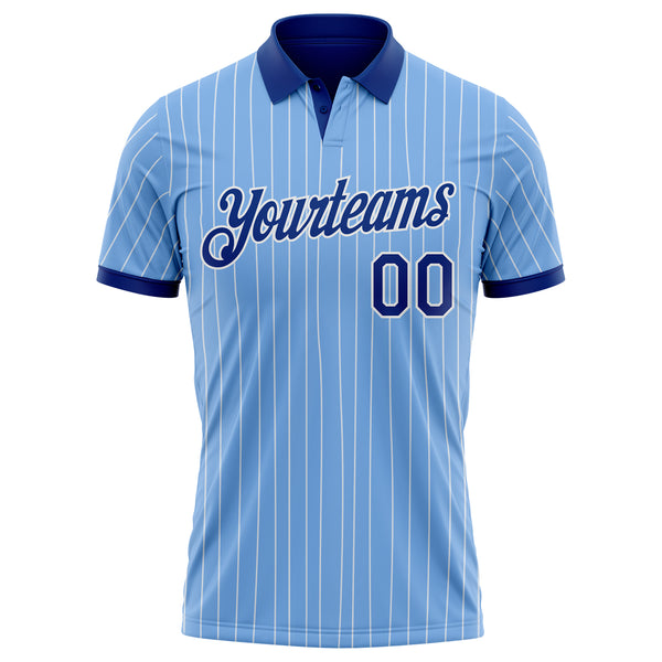 Custom Light Blue White Pinstripe-Royal Performance Polo Shirt