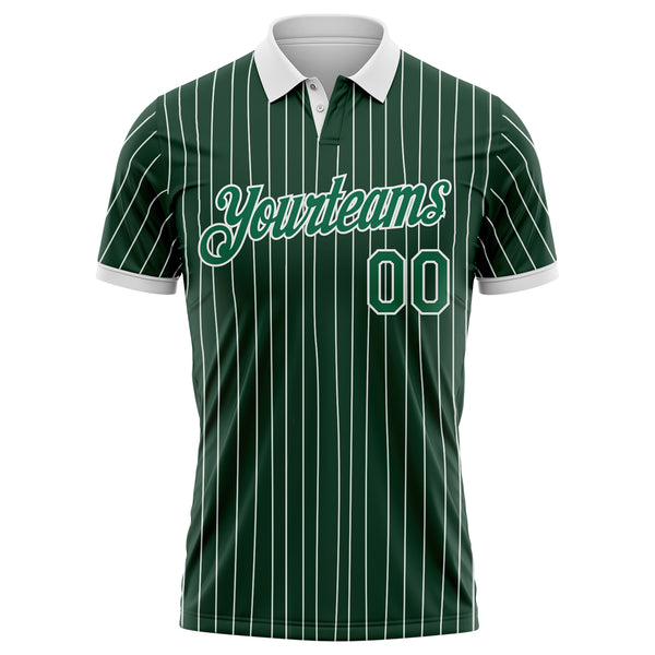 Custom Green White Pinstripe-Kelly Green Performance Polo Shirt