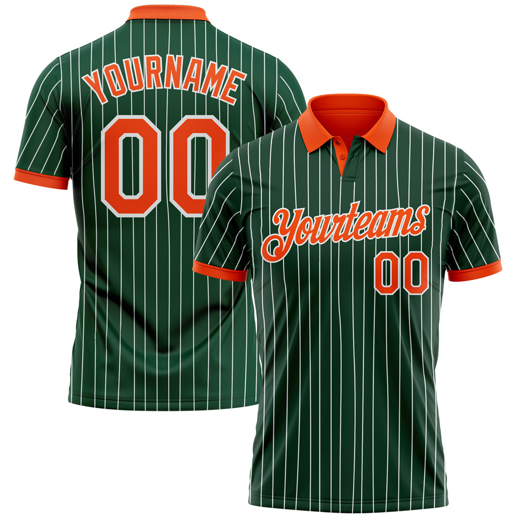 Custom Green White Pinstripe-Orange Performance Polo Shirt