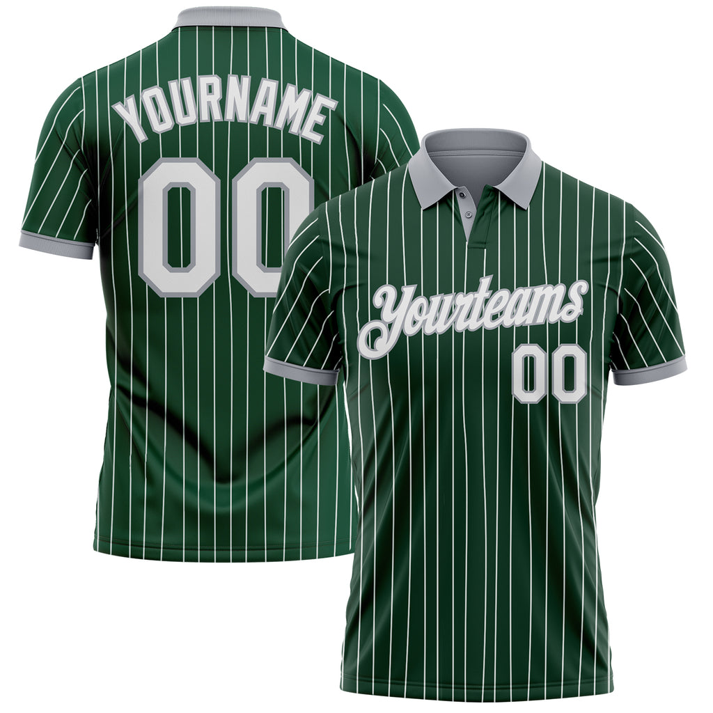 Custom Green White Pinstripe-Gray Performance Polo Shirt