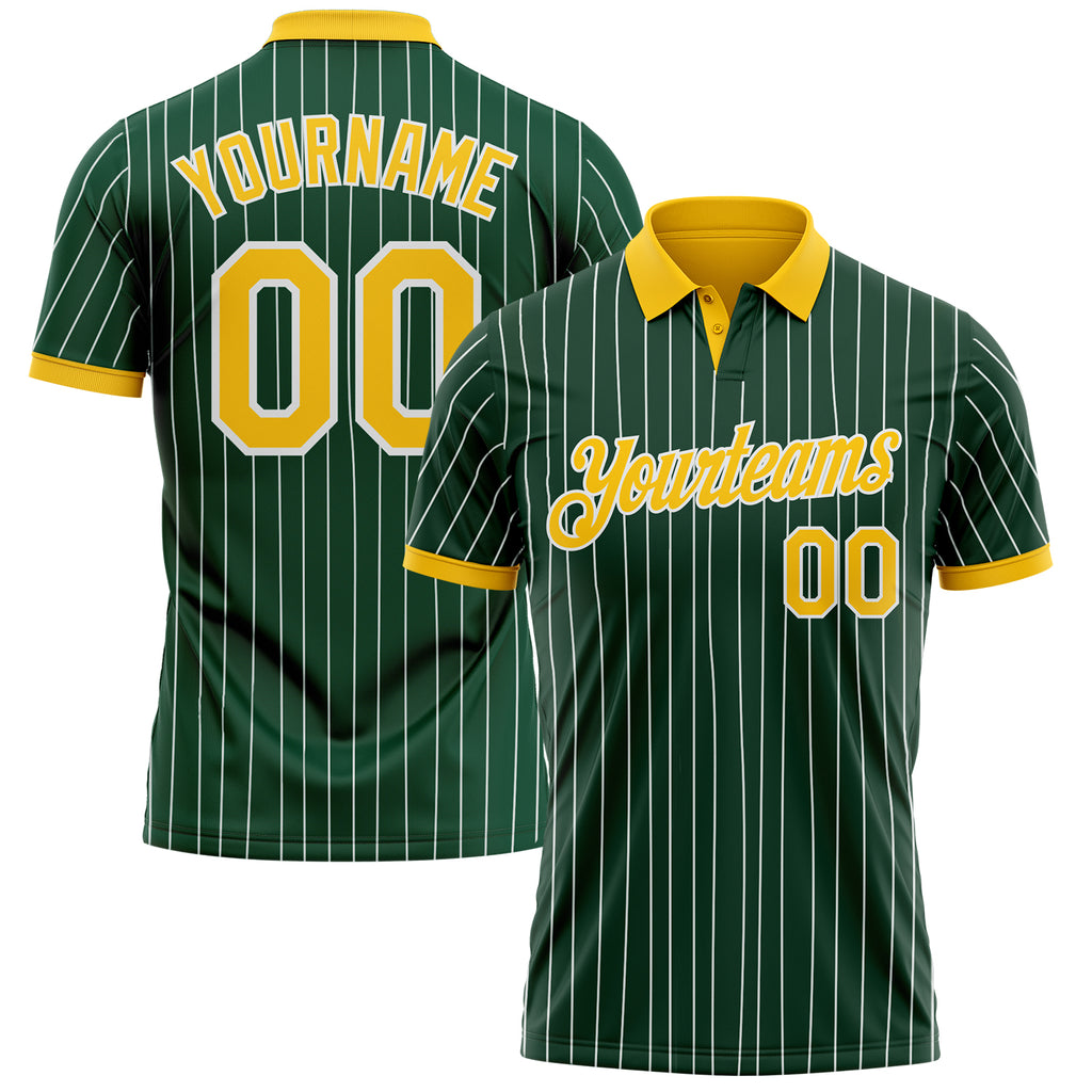 Custom Green White Pinstripe-Yellow Performance Polo Shirt