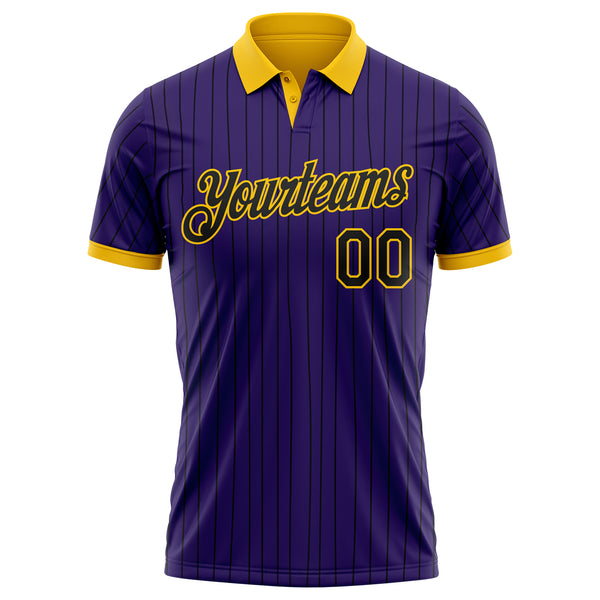 Custom Purple Black Pinstripe-Yellow Performance Polo Shirt