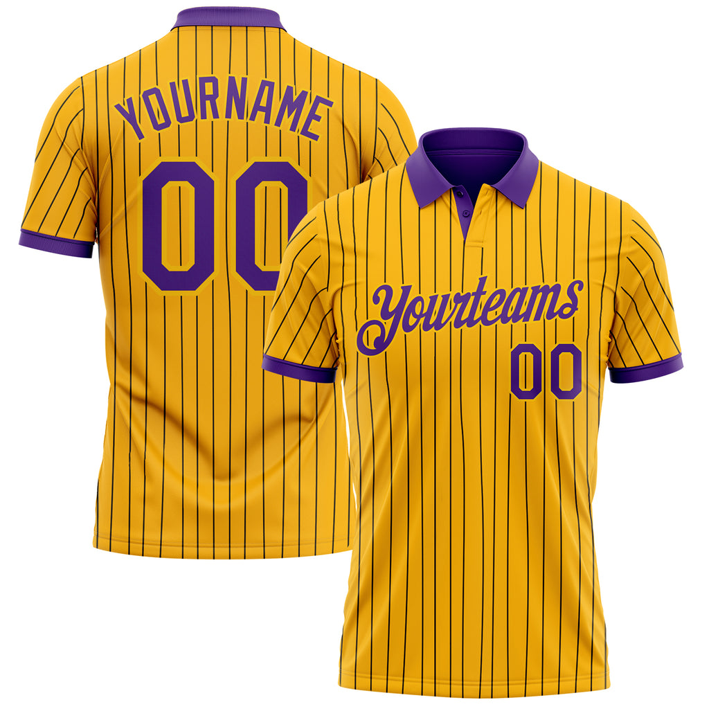 Custom Yellow Black Pinstripe-Purple Performance Polo Shirt