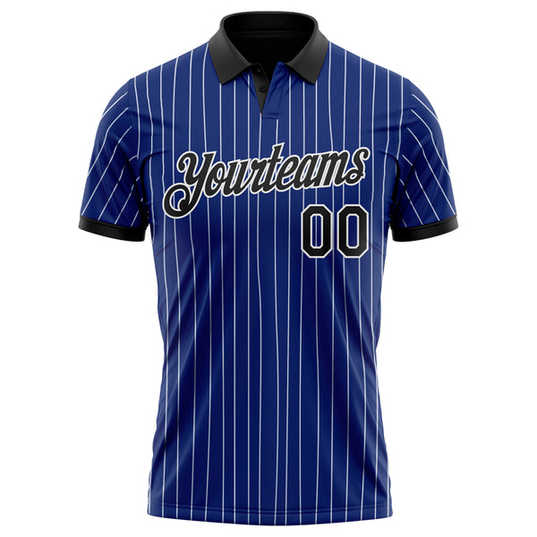 Custom Royal White Pinstripe-Black Performance Polo Shirt