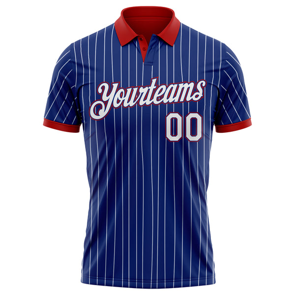 Custom Royal White Pinstripe-Red Performance Polo Shirt