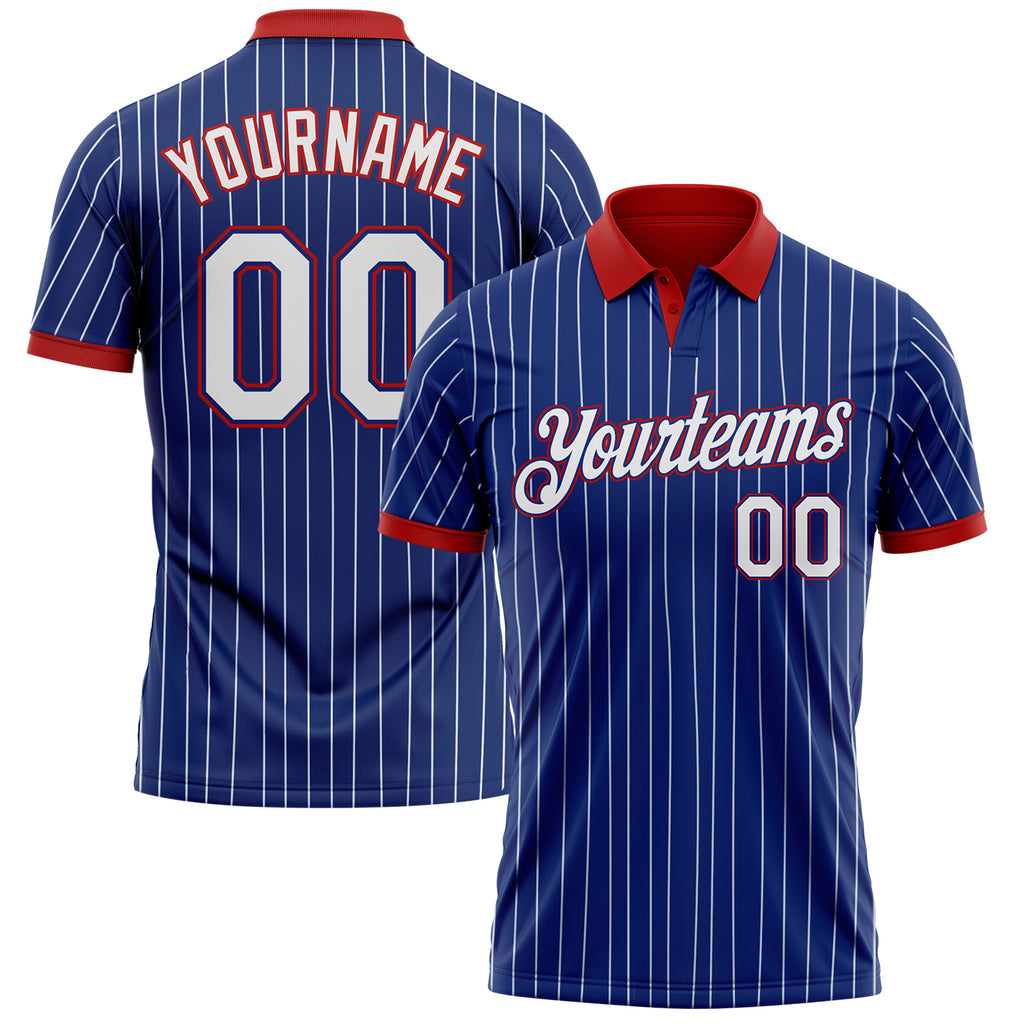 Custom Royal White Pinstripe-Red Performance Polo Shirt