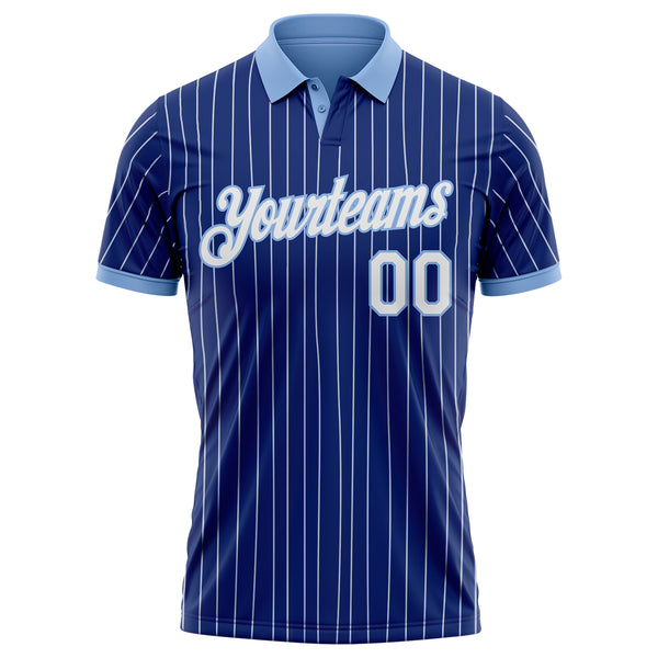 Custom Royal White Pinstripe-Light Blue Performance Polo Shirt