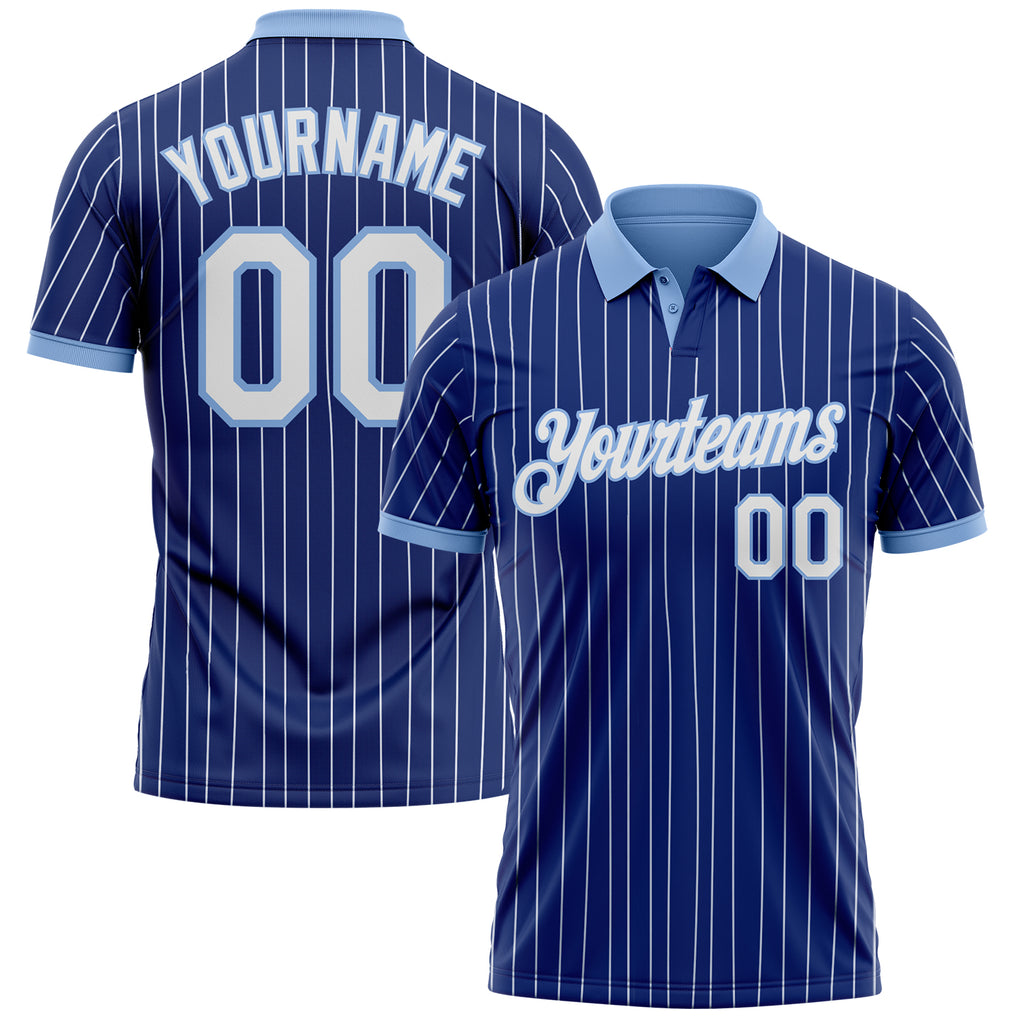 Custom Royal White Pinstripe-Light Blue Performance Polo Shirt