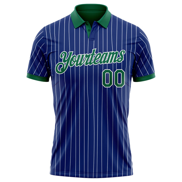 Custom Royal White Pinstripe-Kelly Green Performance Polo Shirt