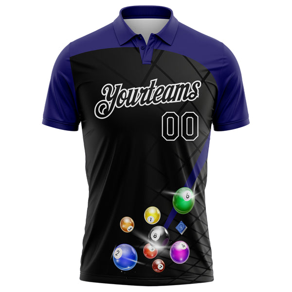 Custom Black Purple-White Billiard Balls Performance Polo Shirt