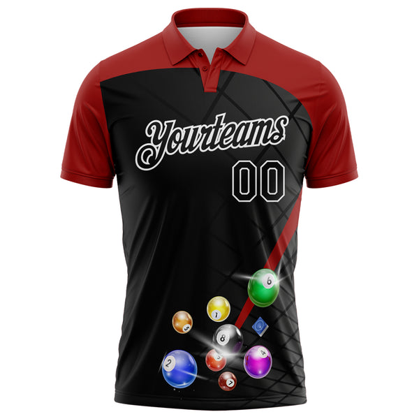 Custom Black Red-White Billiard Balls Performance Polo Shirt