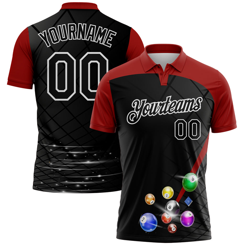 Custom Black Red-White Billiard Balls Performance Polo Shirt