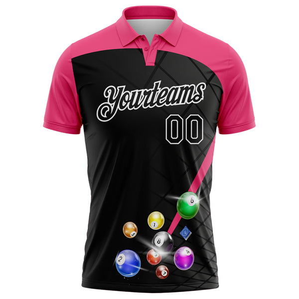 Custom Black Pink-White Billiard Balls Performance Polo Shirt