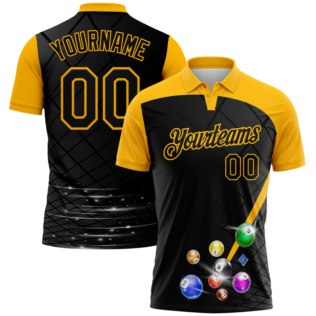 Custom Black-Gold Billiard Balls Performance Polo Shirt