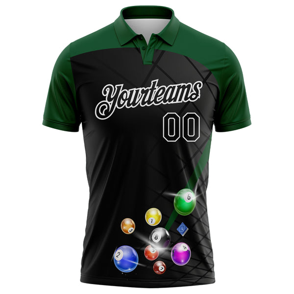Custom Black Green-White Billiard Balls Performance Polo Shirt