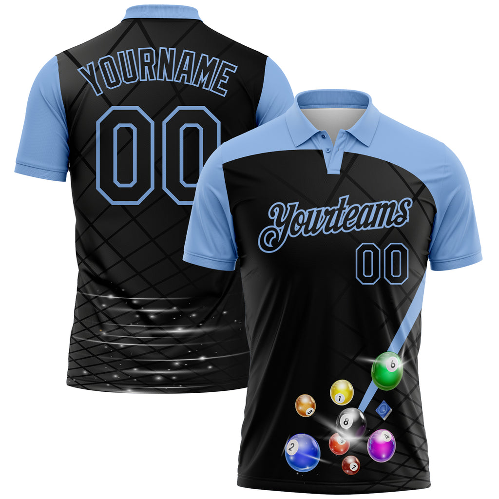 Custom Black-Light Blue Billiard Balls Performance Polo Shirt