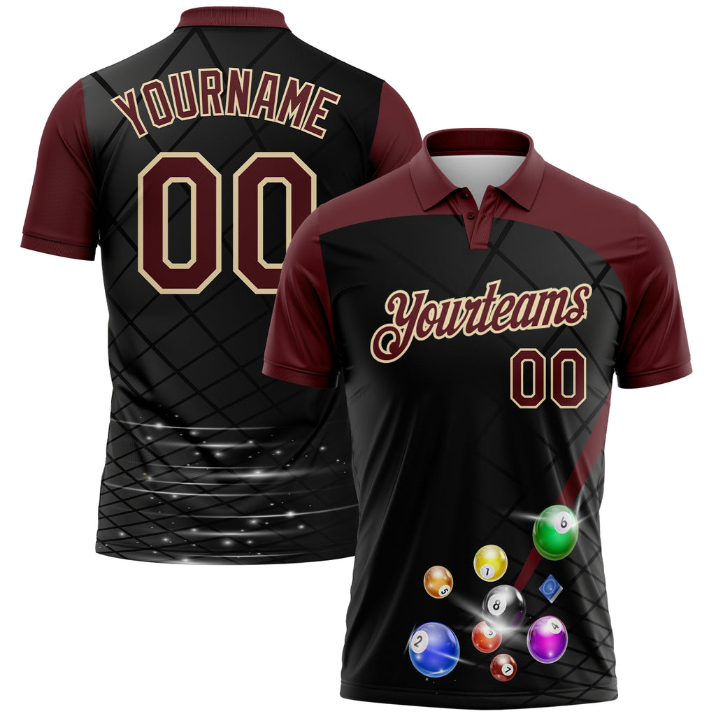 Custom Black Crimson-Cream Billiard Balls Performance Polo Shirt