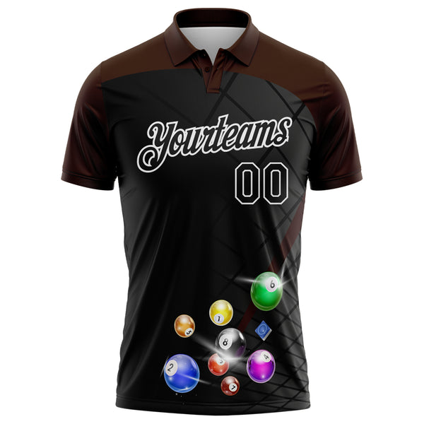Custom Black Brown-White Billiard Balls Performance Polo Shirt