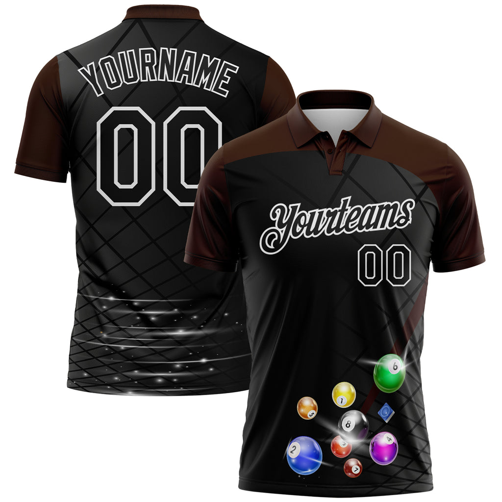 Custom Black Brown-White Billiard Balls Performance Polo Shirt