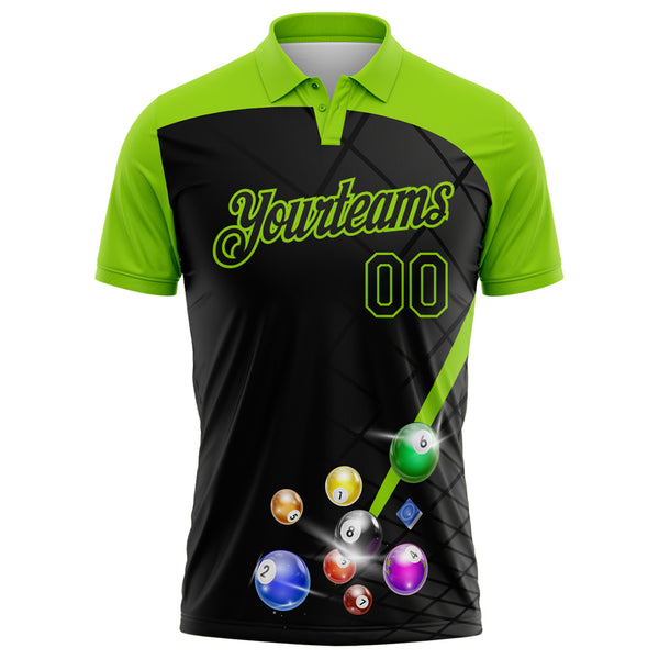 Custom Black-Neon Green Billiard Balls Performance Polo Shirt