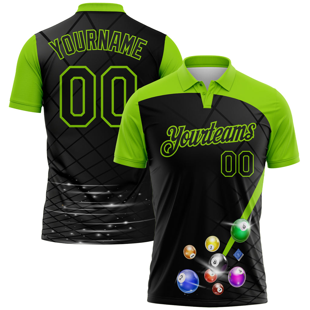 Custom Black-Neon Green Billiard Balls Performance Polo Shirt