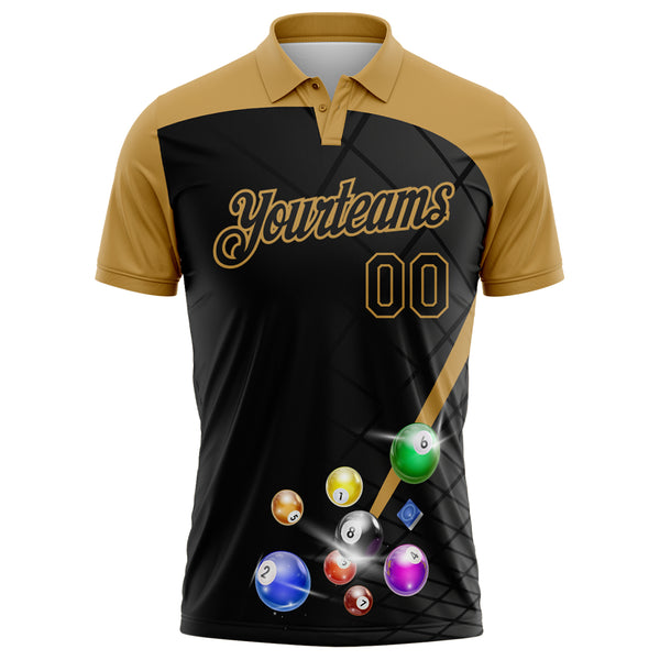 Custom Black-Old Gold Billiard Balls Performance Polo Shirt