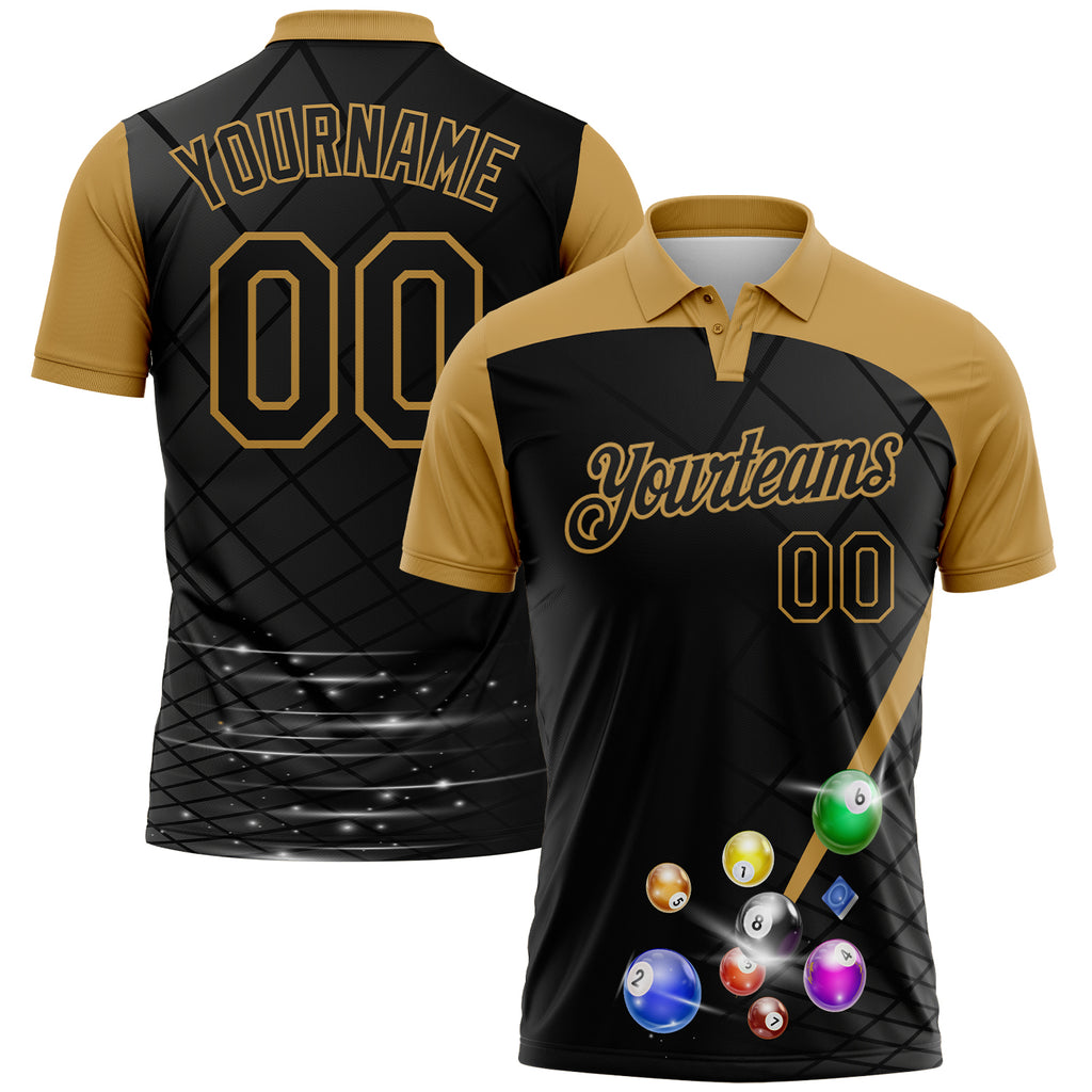Custom Black-Old Gold Billiard Balls Performance Polo Shirt