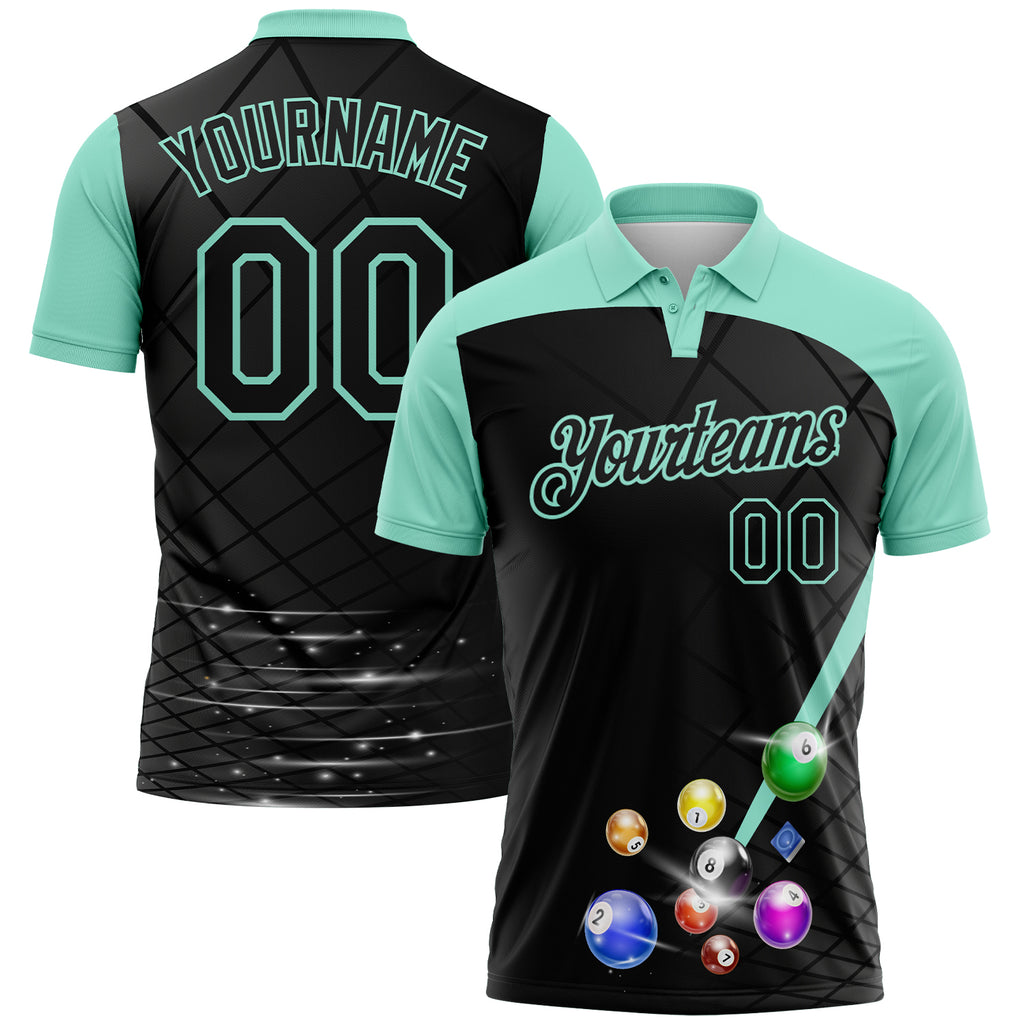 Custom Black-Ice Blue Billiard Balls Performance Polo Shirt