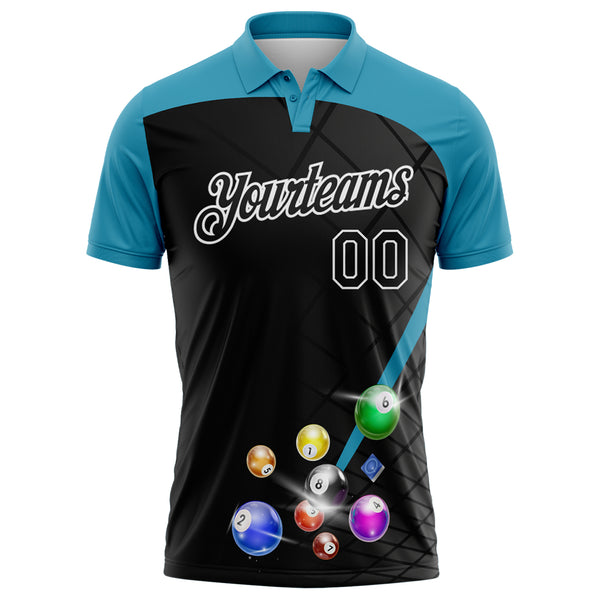 Custom Black Panther Blue-White Billiard Balls Performance Polo Shirt