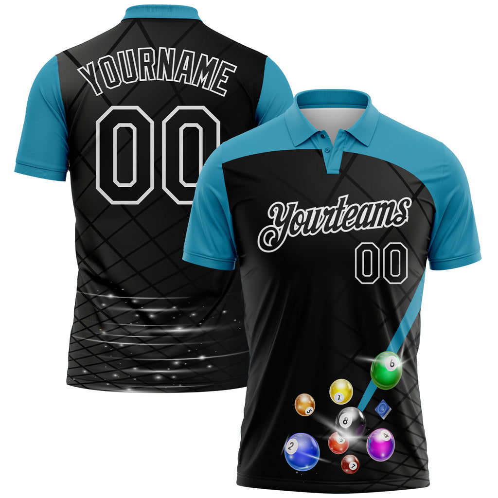 Custom Black Panther Blue-White Billiard Balls Performance Polo Shirt