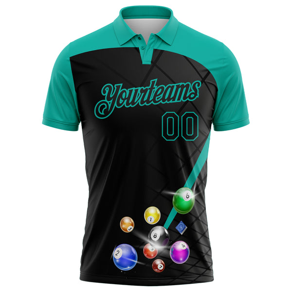 Custom Black-Aqua Billiard Balls Performance Polo Shirt