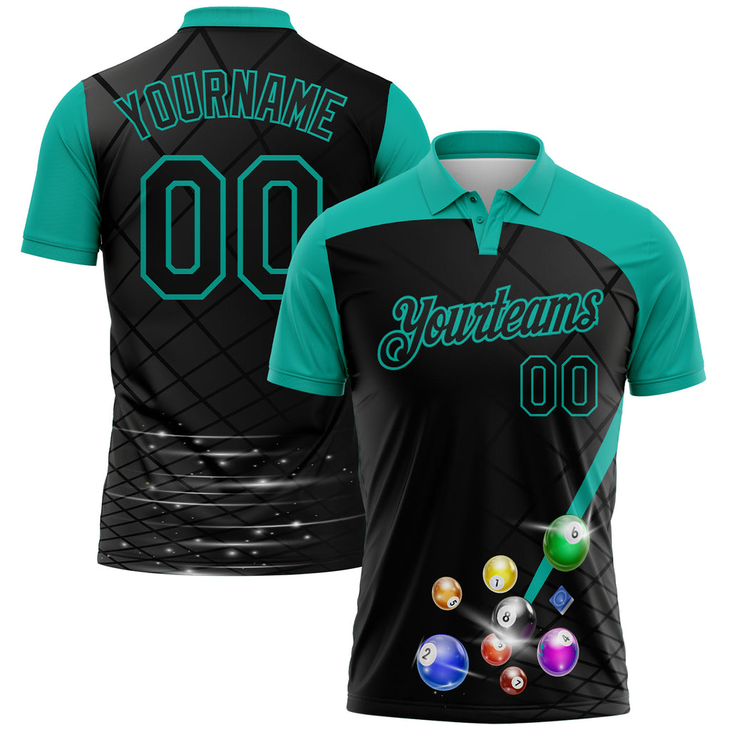 Custom Black-Aqua Billiard Balls Performance Polo Shirt