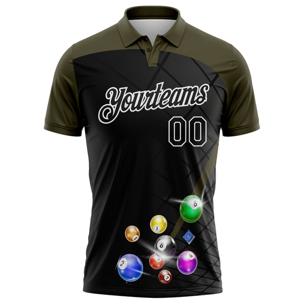 Custom Black Olive-White Billiard Balls Performance Polo Shirt