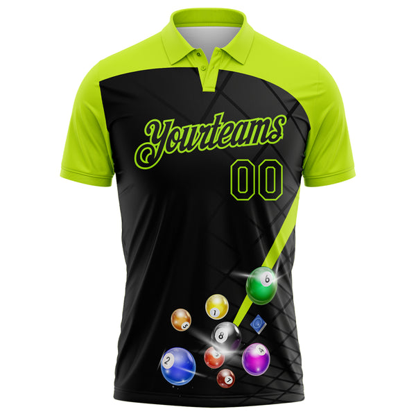 Custom Black-Neon Green Billiard Balls Performance Polo Shirt