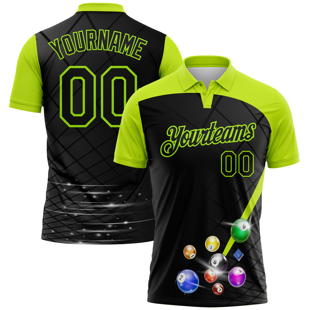Custom Black-Neon Green Billiard Balls Performance Polo Shirt
