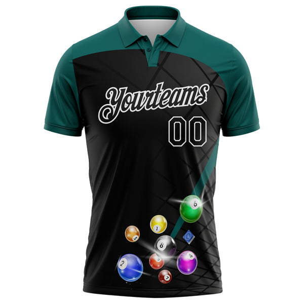 Custom Black Midnight Green-White Billiard Balls Performance Polo Shirt