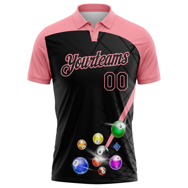 Custom Black-Medium Pink Billiard Balls Performance Polo Shirt