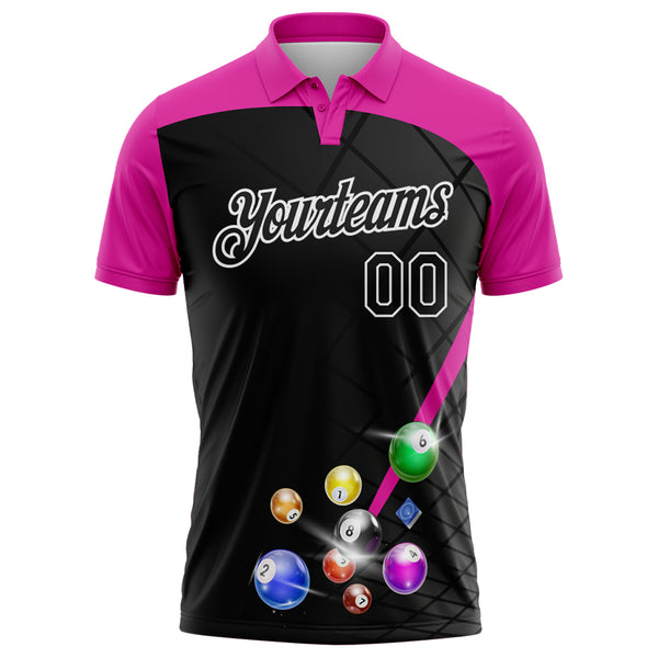 Custom Black Deep Pink-White Billiard Balls Performance Polo Shirt