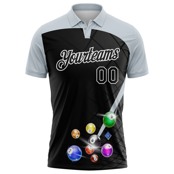Custom Black Silver-White Billiard Balls Performance Polo Shirt