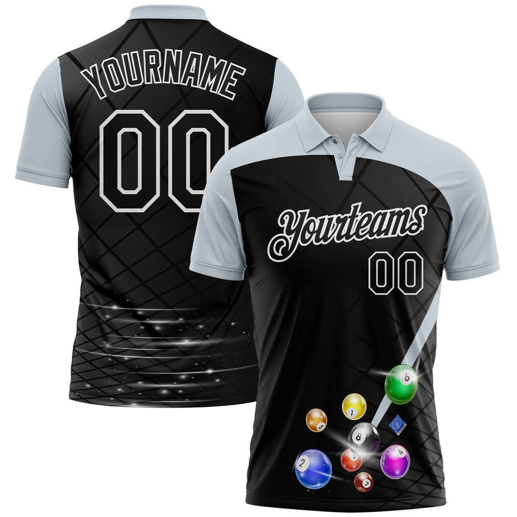 Custom Black Silver-White Billiard Balls Performance Polo Shirt