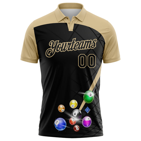 Custom Black-Vegas Gold Billiard Balls Performance Polo Shirt