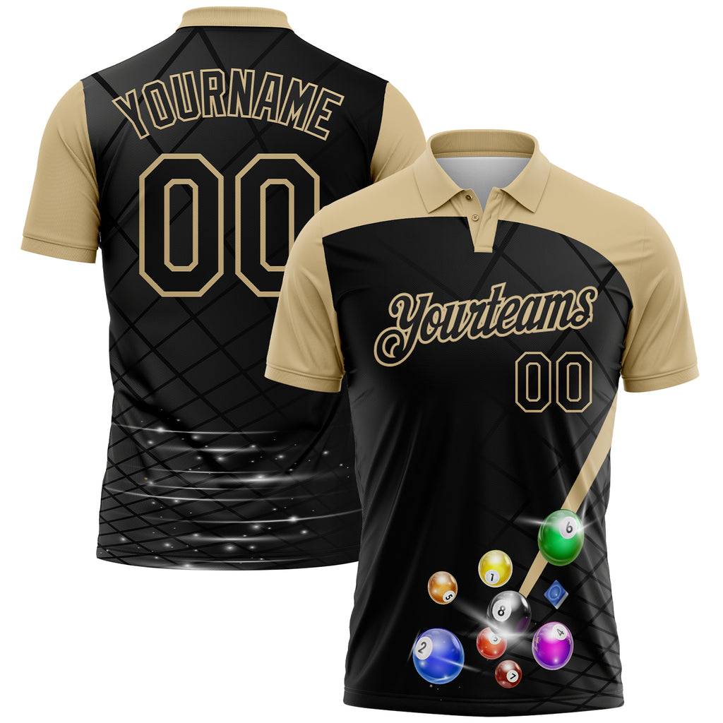 Custom Black-Vegas Gold Billiard Balls Performance Polo Shirt