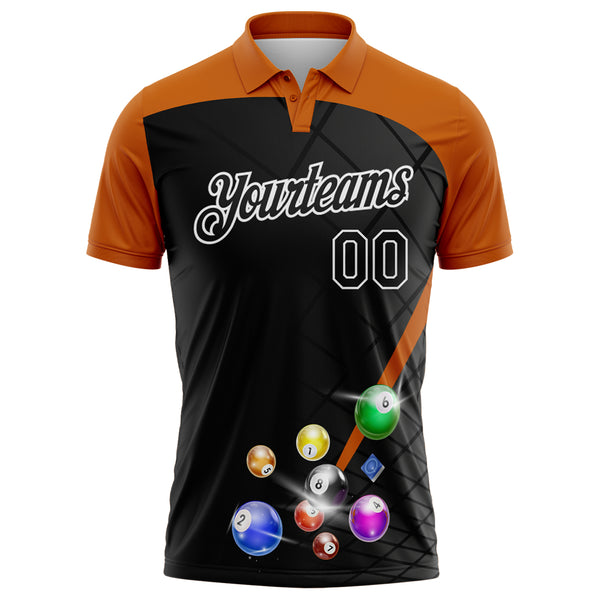 Custom Black Texas Orange-White Billiard Balls Geometric Grid Performance Polo Shirt
