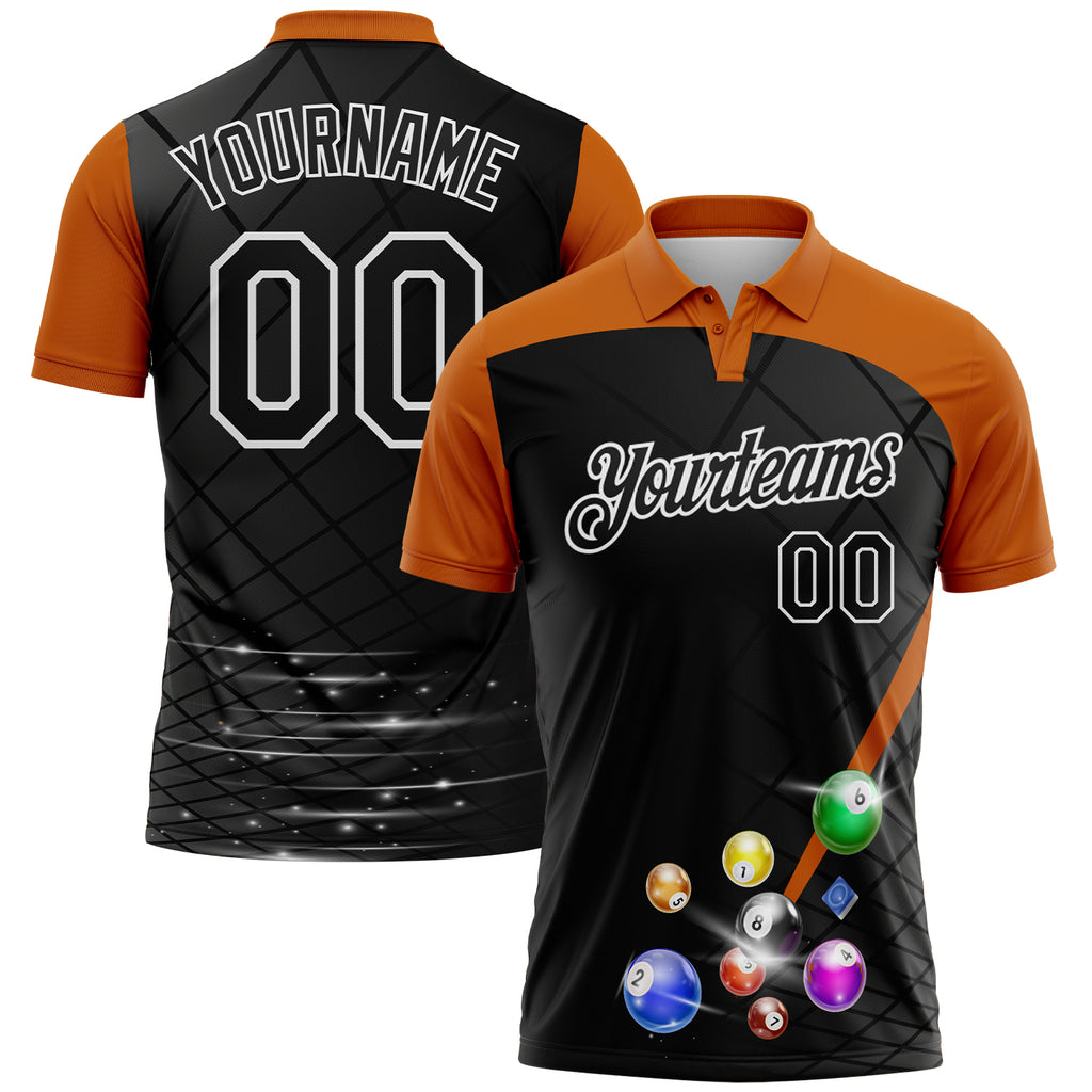 Custom Black Texas Orange-White Billiard Balls Geometric Grid Performance Polo Shirt
