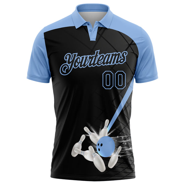 Custom Black-Light Blue Bowling Geometric Grid Performance Polo Shirt