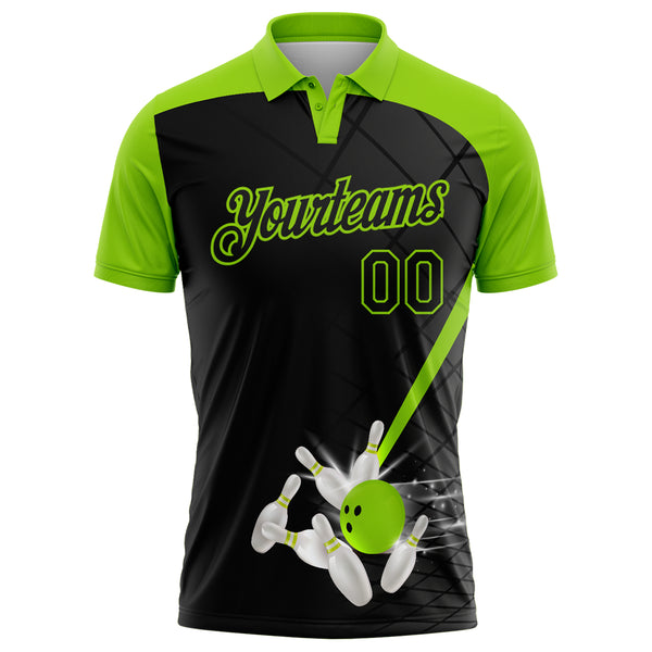 Custom Black-Neon Green Bowling Geometric Grid Performance Polo Shirt